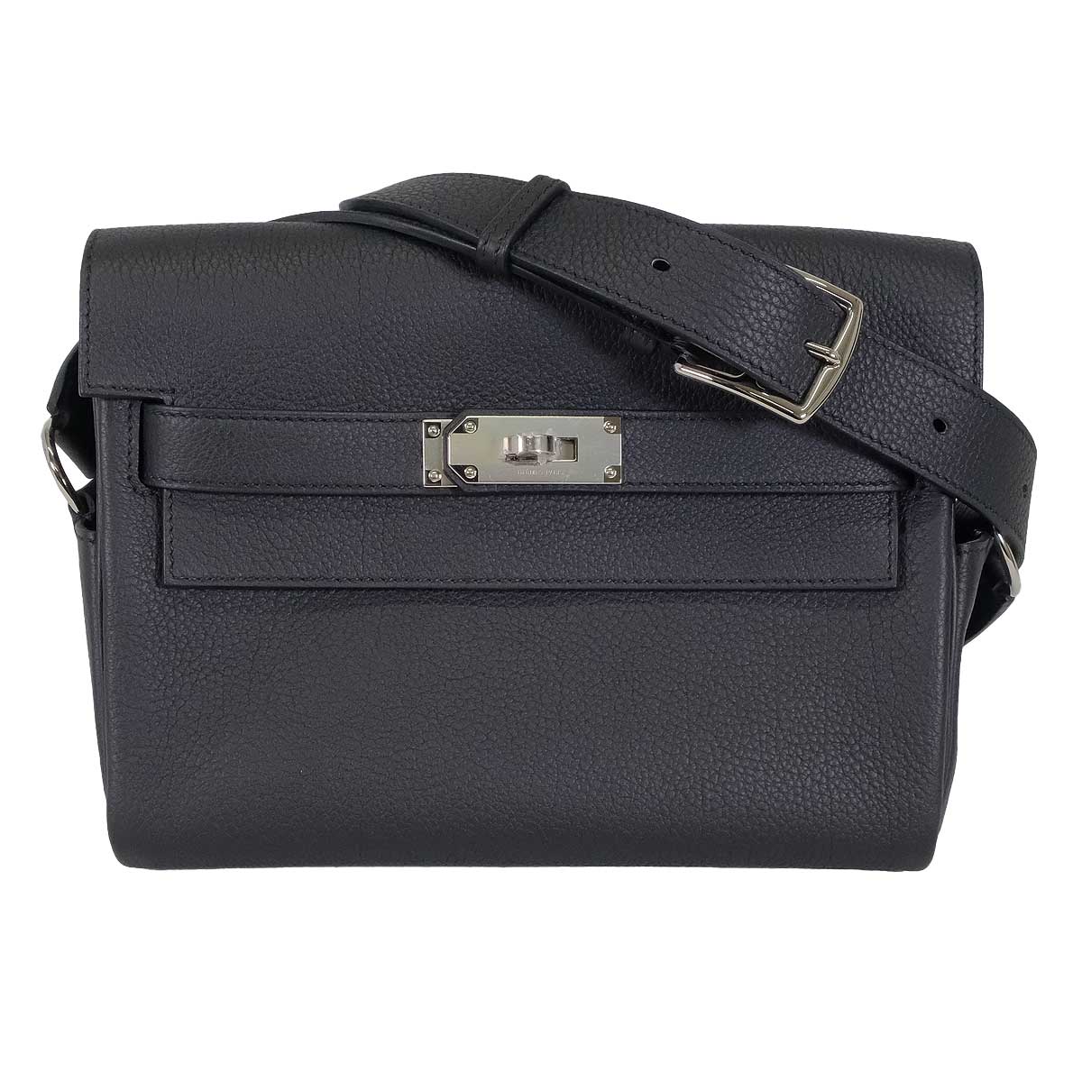 HERMES Shoulder bag Kelly Messenger 24 PM Noir (Black) Veau Togo Silver HW Stamp K[BRAND NEW][Authentic]