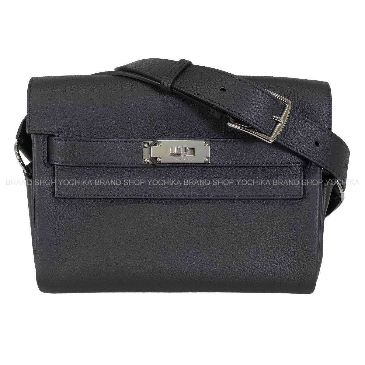 HERMES Shoulder bag Kelly Messenger 24 PM Noir (Black) Veau Togo Silver HW Stamp K[BRAND NEW][Authentic]