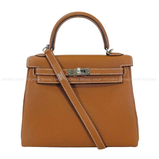 HERMES Shoulder bag Kelly25 Retourne Gold Veau Togo Silver HW Stamp K[BRAND NEW][Authentic]
