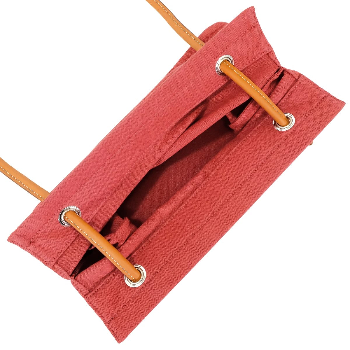 HERMES Shoulder bag Sac Aline MM Rouge H/Gold Toile Chevrons/Veau Swift Silver HW Stamp K[EXCELLENT][Authentic]