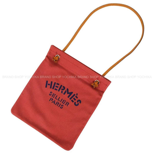 HERMES Shoulder bag Sac Aline MM Rouge H/Gold Toile Chevrons/Veau Swift Silver HW Stamp K[EXCELLENT][Authentic]