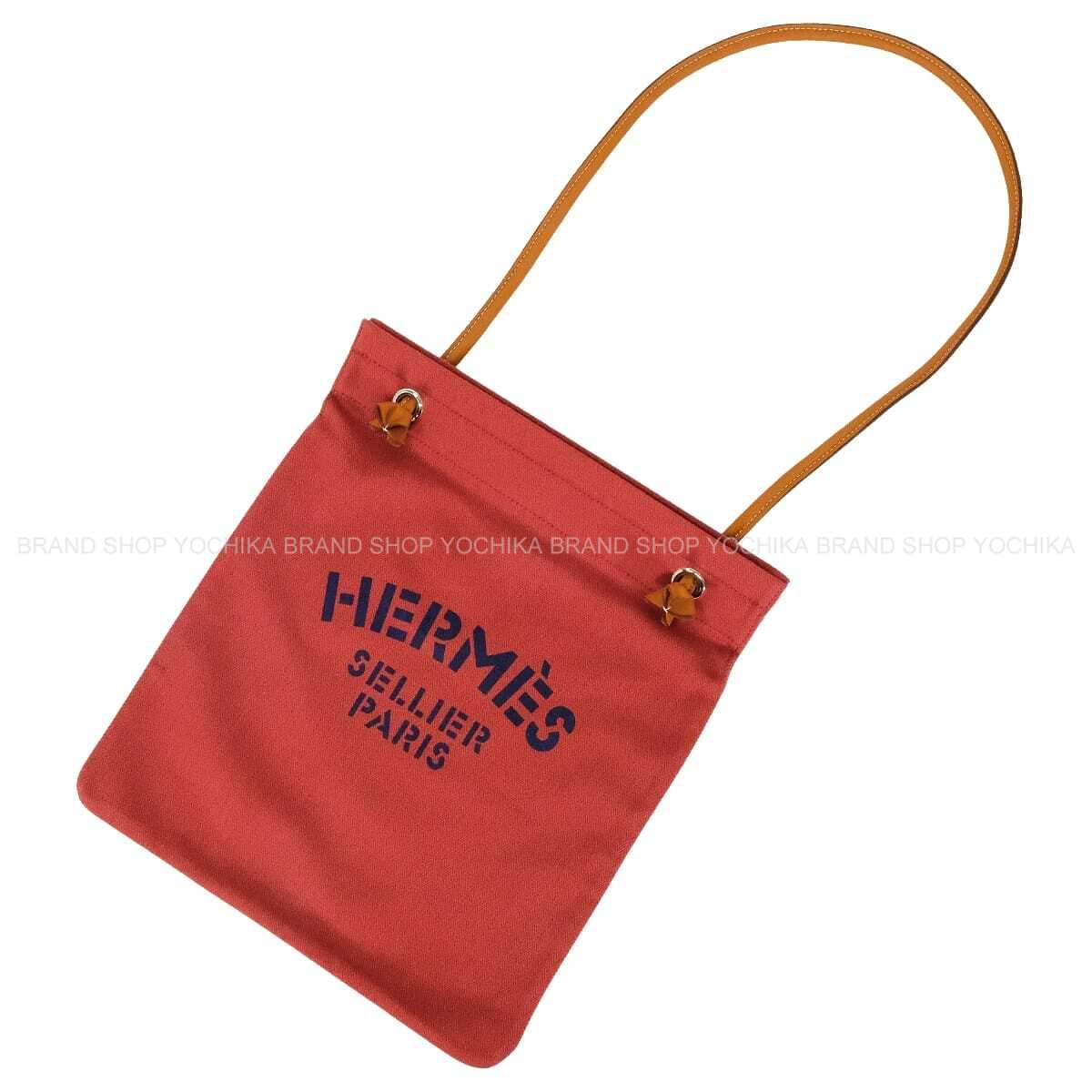 HERMES Shoulder bag Sac Aline MM Rouge H/Gold Toile Chevrons/Veau Swift Silver HW Stamp K[EXCELLENT][Authentic]