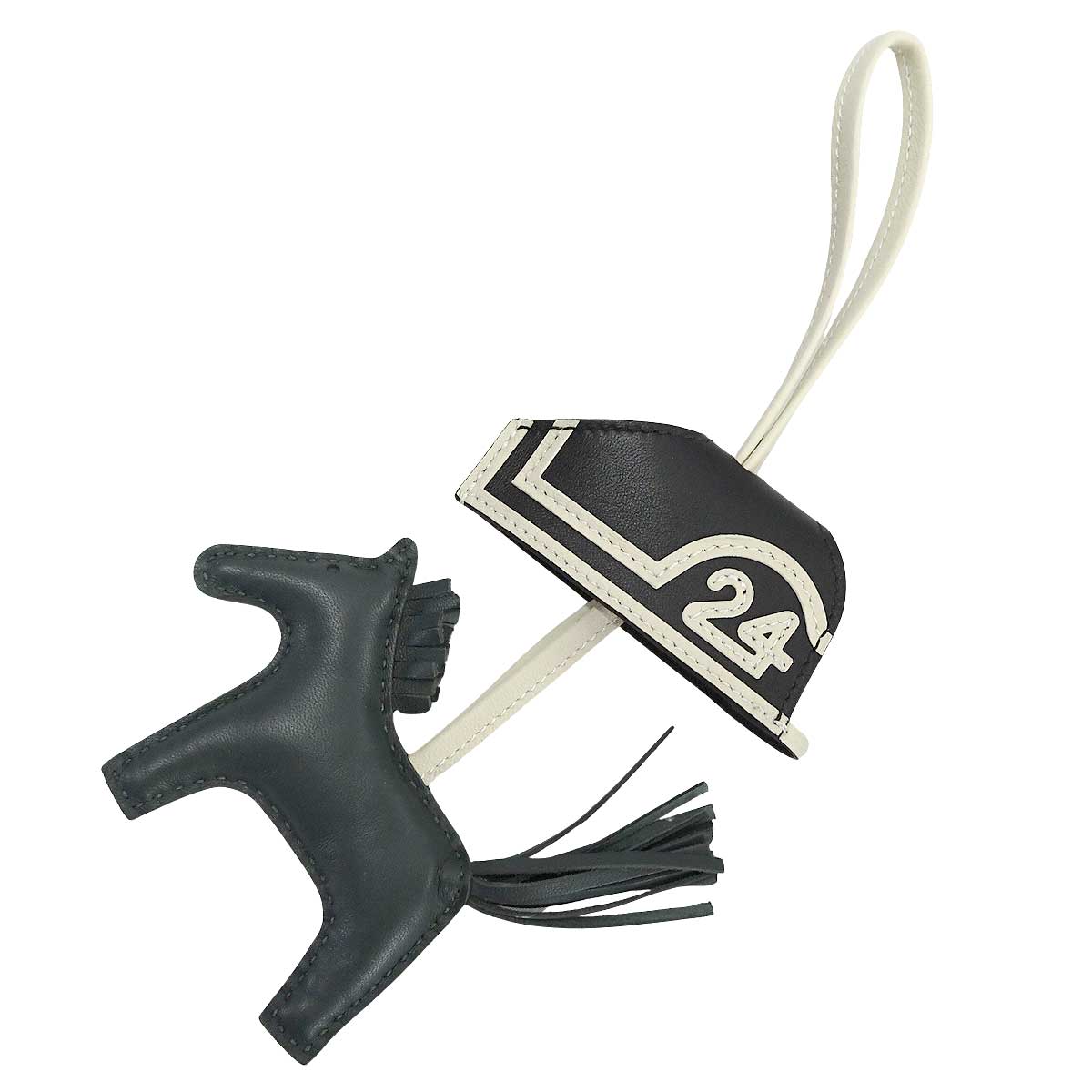 HERMES bag charm Rodeo Robeo Plush PM Vert Mangrove/Noir (Black)/Craie Agneau Milo/Veau Swift Stamp K[BRAND NEW][Authentic]