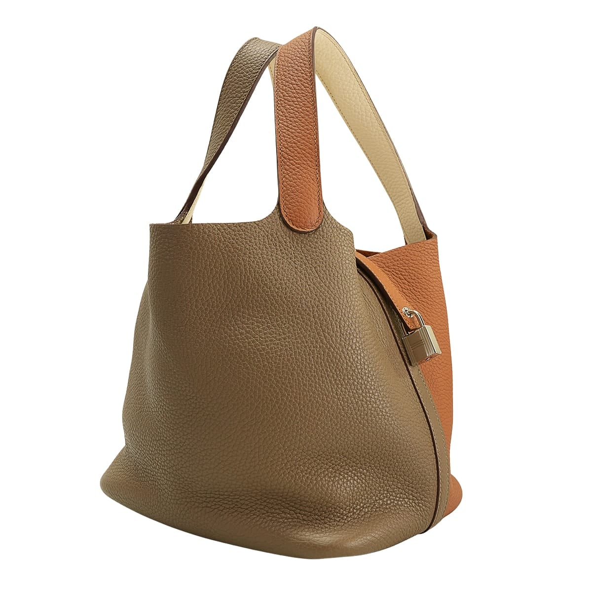 HERMES Handbag Picotin 22 MM Casaque2 Gold/Etoupe/Nata Taurillon Clemence Silver HW Stamp Z[EXCELLENT][Authentic]