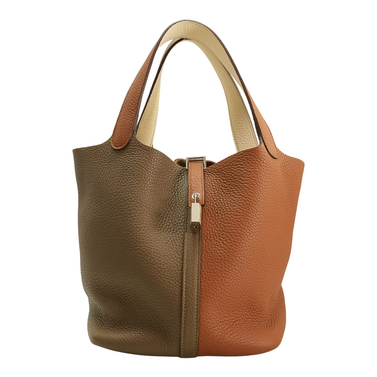 HERMES Handbag Picotin 22 MM Casaque2 Gold/Etoupe/Nata Taurillon Clemence Silver HW Stamp Z[EXCELLENT][Authentic]
