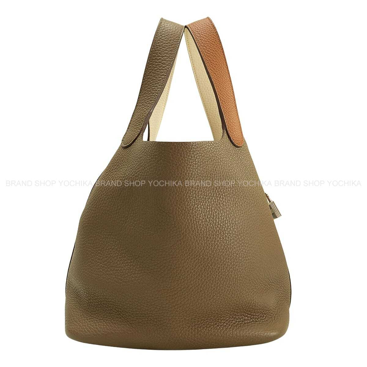 HERMES Handbag Picotin 22 MM Casaque2 Gold/Etoupe/Nata Taurillon Clemence Silver HW Stamp Z[EXCELLENT][Authentic]