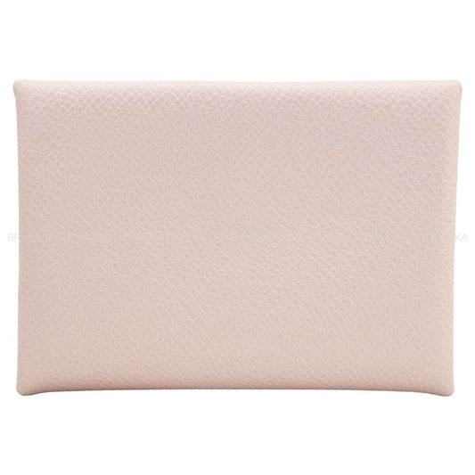 HERMES card holder Calvi Duo Mauve Pale Veau Epsom Silver HW Stamp B[EXCELLENT][Authentic]