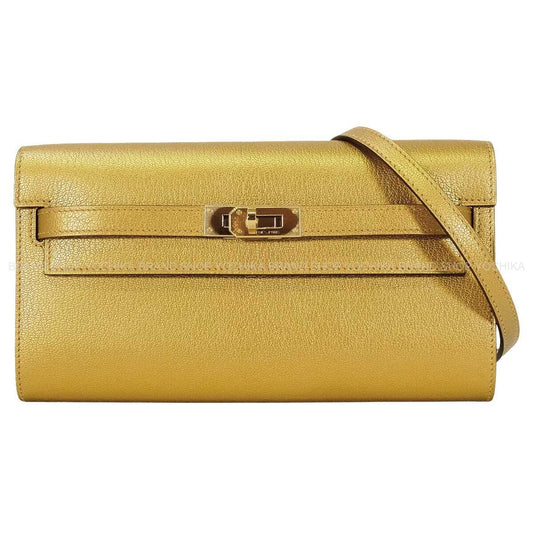 HERMES long wallet Kelly Wallet Long To Go New Dore (Metallic Gold) Chevre Chamkila Gold HW Stamp G[BRAND NEW][Authentic]