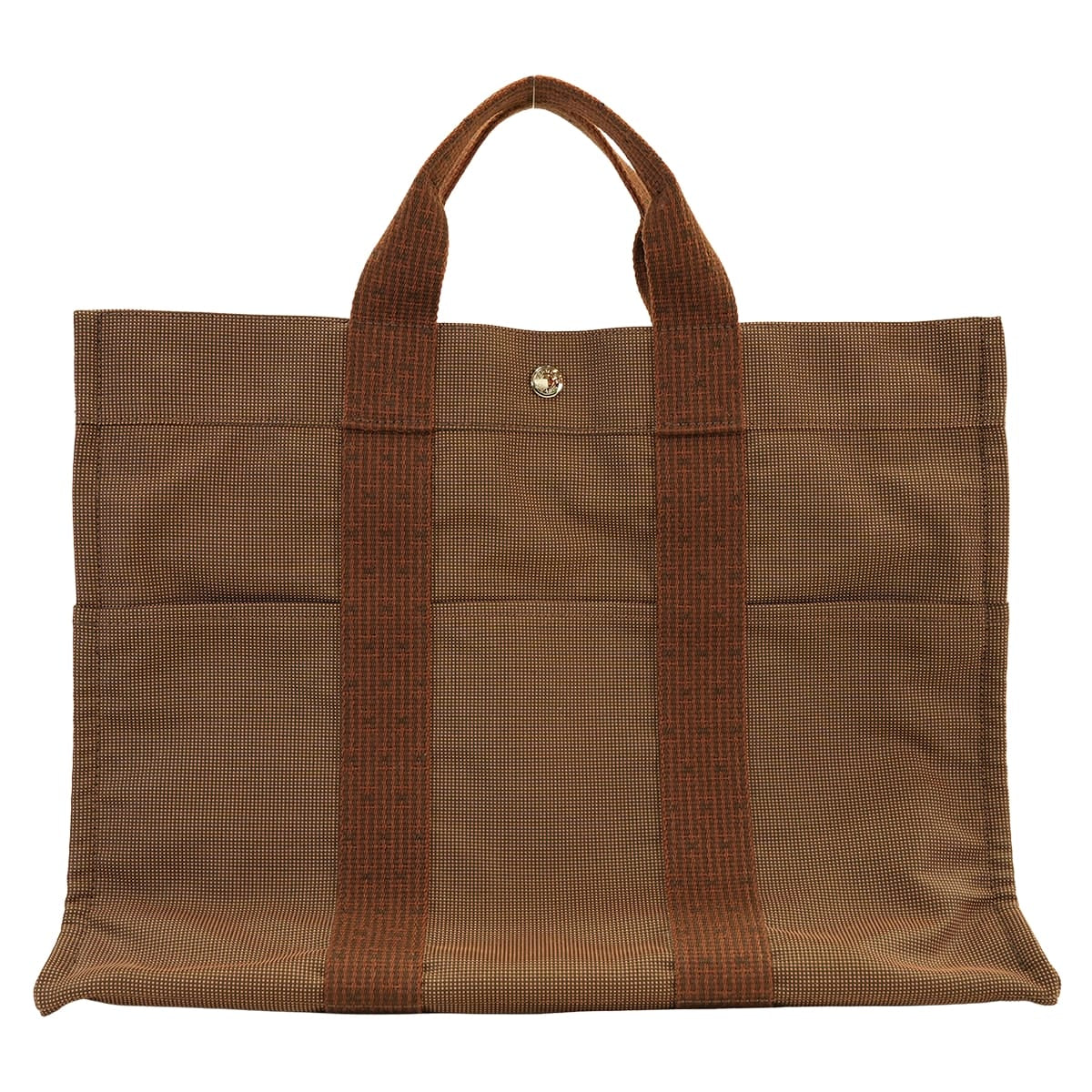 HERMES Handbag Herline MM Chocolat Nylon Canvas[EXCELLENT][Authentic]