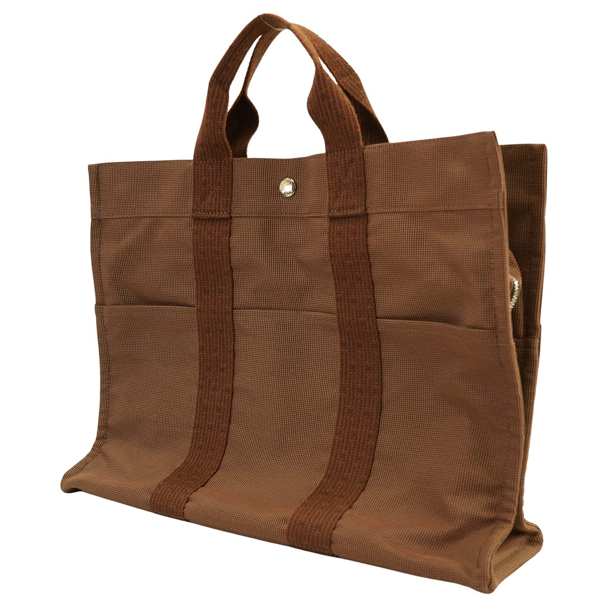 HERMES Handbag Herline MM Chocolat Nylon Canvas[EXCELLENT][Authentic]