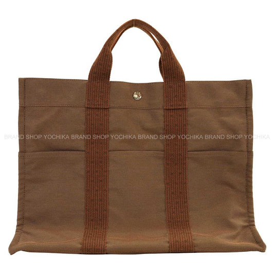 HERMES Handbag Herline MM Chocolat Nylon Canvas[EXCELLENT][Authentic]