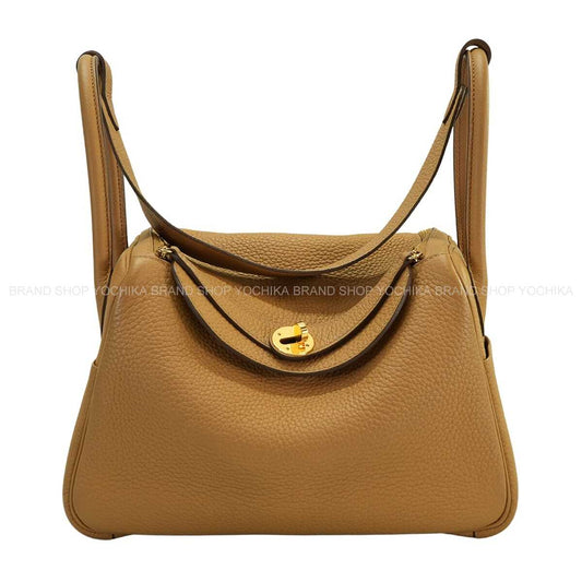 [Pre-loved] HERMES Shoulder bag Lindy 26 Biscuit Taurillon Clemence Gold HW Stamp B[LIKE NEW][Authentic]