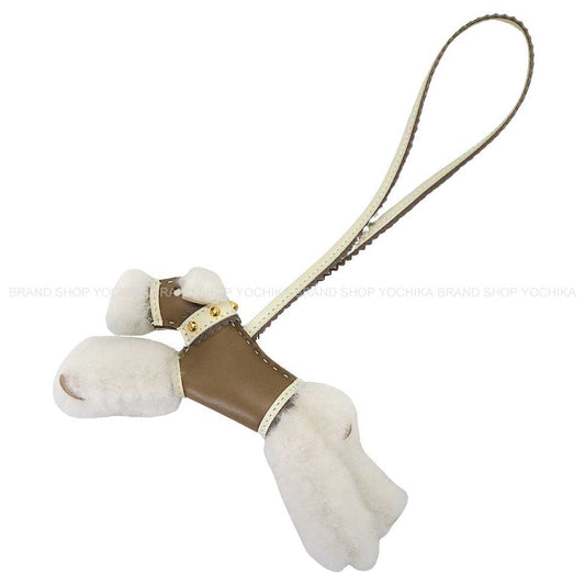 HERMES bag charm Buddy with Studs Collar Etoupe/Craie/Etain/Ecru Agneau Milo/Mouton Gold HW Stamp K[BRAND NEW][Authentic]