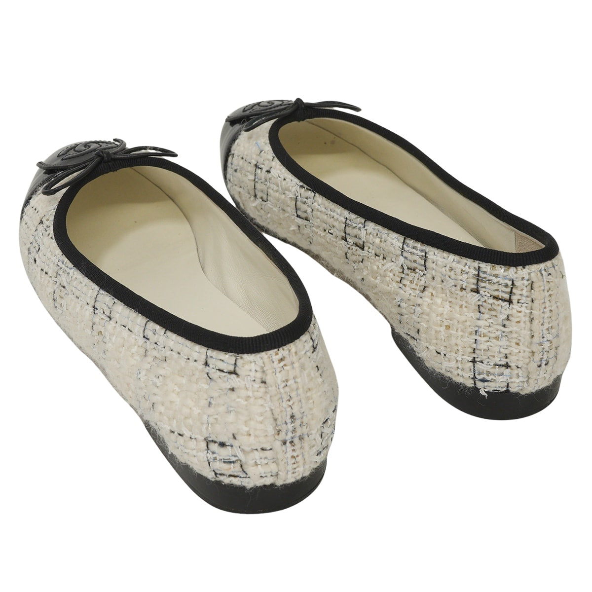 [Pre-loved] CHANEL ballet shoes(flat shoes) Flat Shoes Ballerinas Blanc (White)/Noir (Black) Tweed Patent Calfskin #36.5 G02819[LIKE NEW][Authentic]