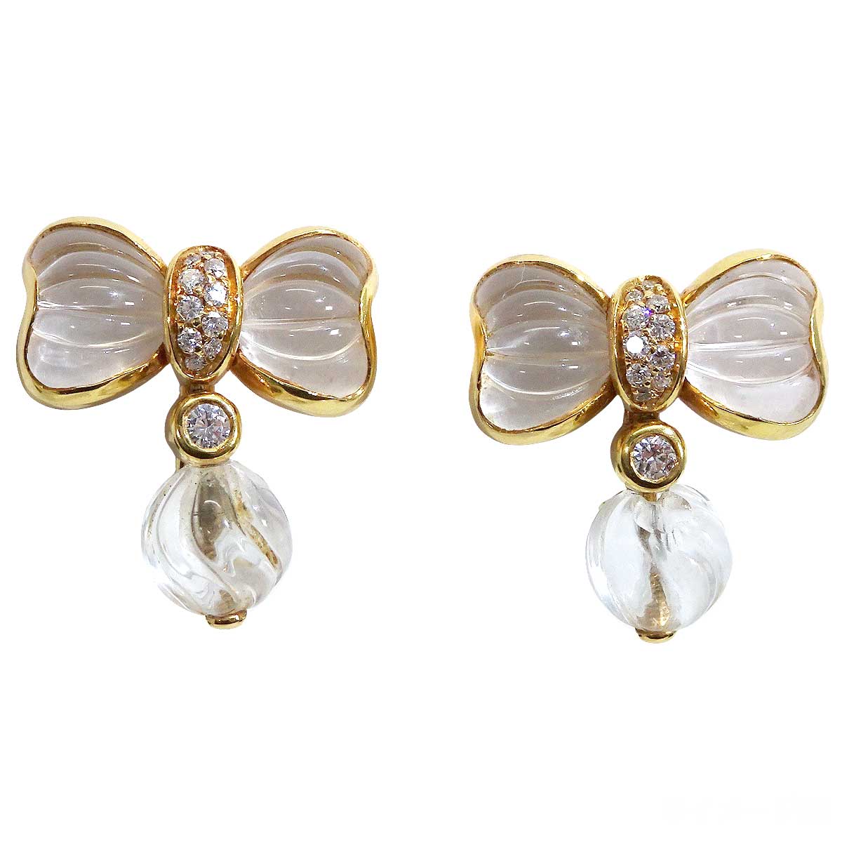 [Pre-loved] Boucheron earrings Vintage Ribbon Crystal K18YG/Diamond/Crystal[USED SA][Authentic]