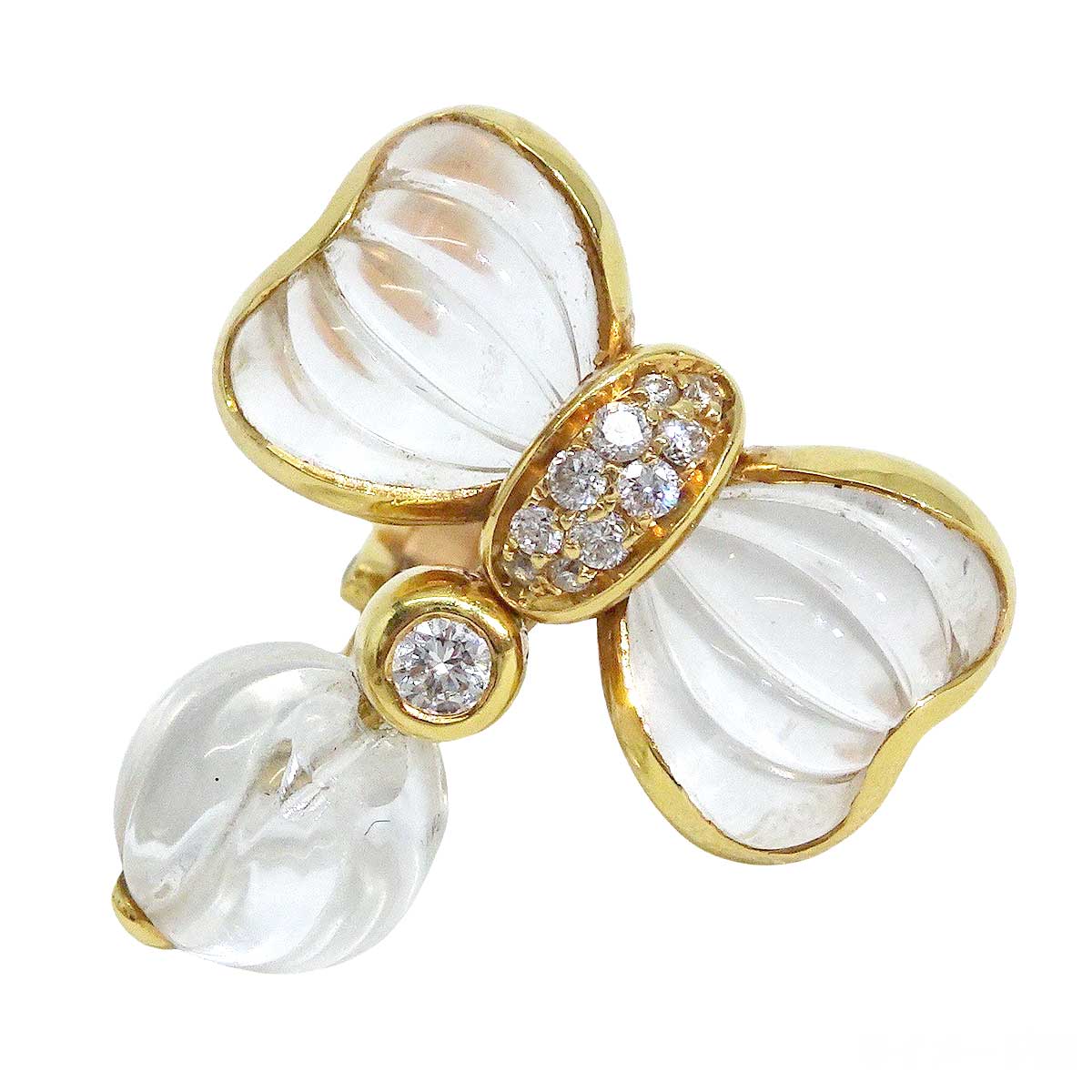 [Pre-loved] Boucheron earrings Vintage Ribbon Crystal K18YG/Diamond/Crystal[USED SA][Authentic]