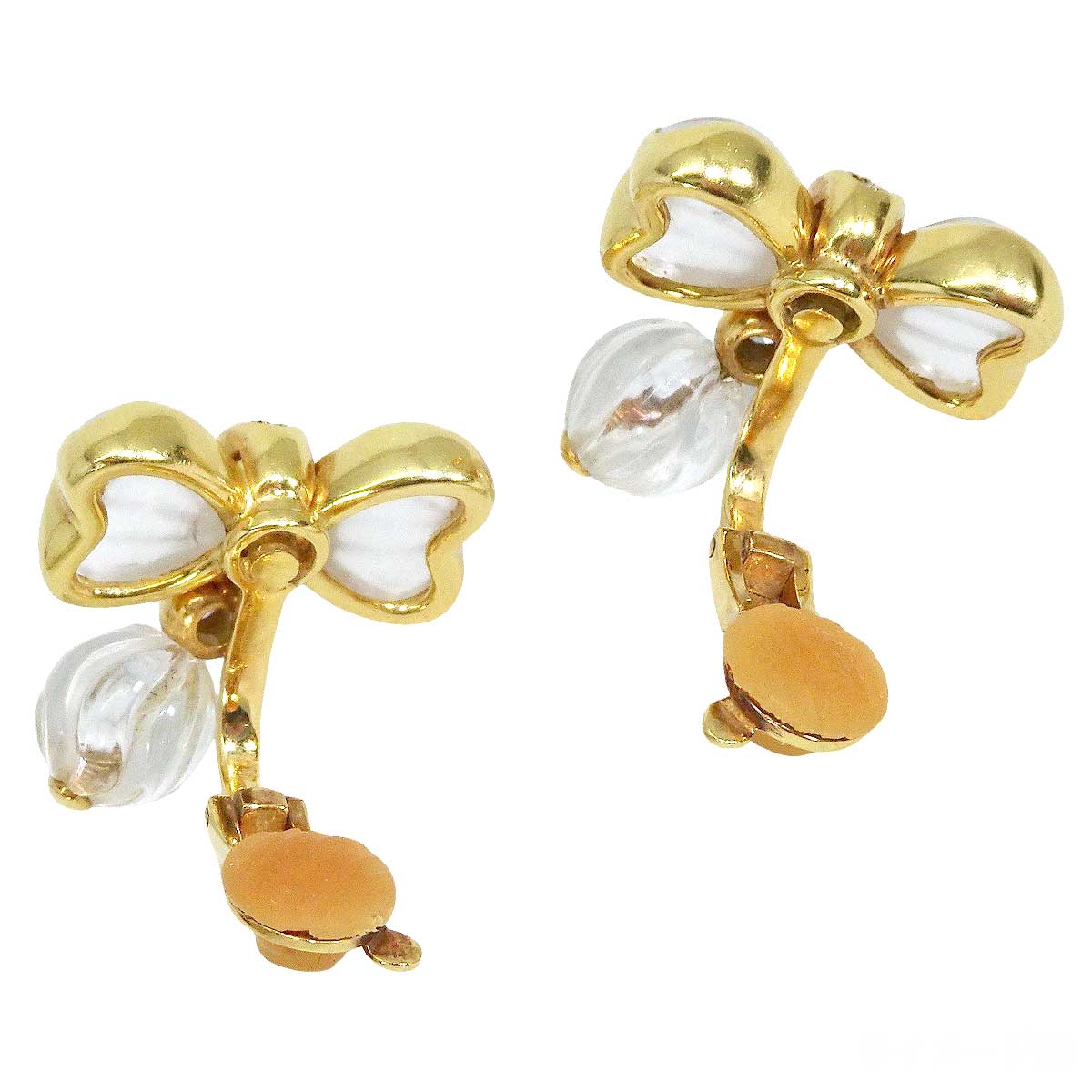 [Pre-loved] Boucheron earrings Vintage Ribbon Crystal K18YG/Diamond/Crystal[USED SA][Authentic]
