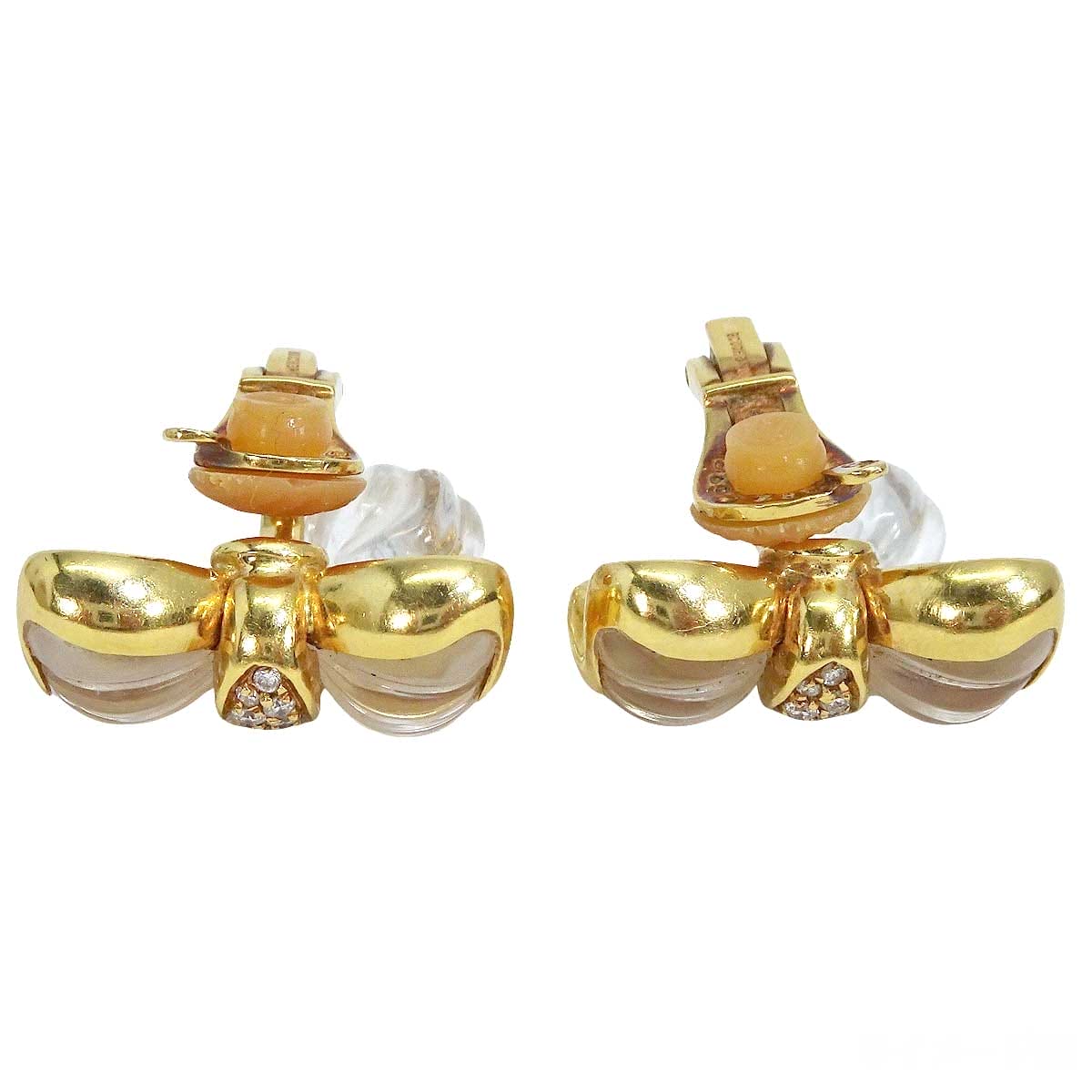 [Pre-loved] Boucheron earrings Vintage Ribbon Crystal K18YG/Diamond/Crystal[USED SA][Authentic]
