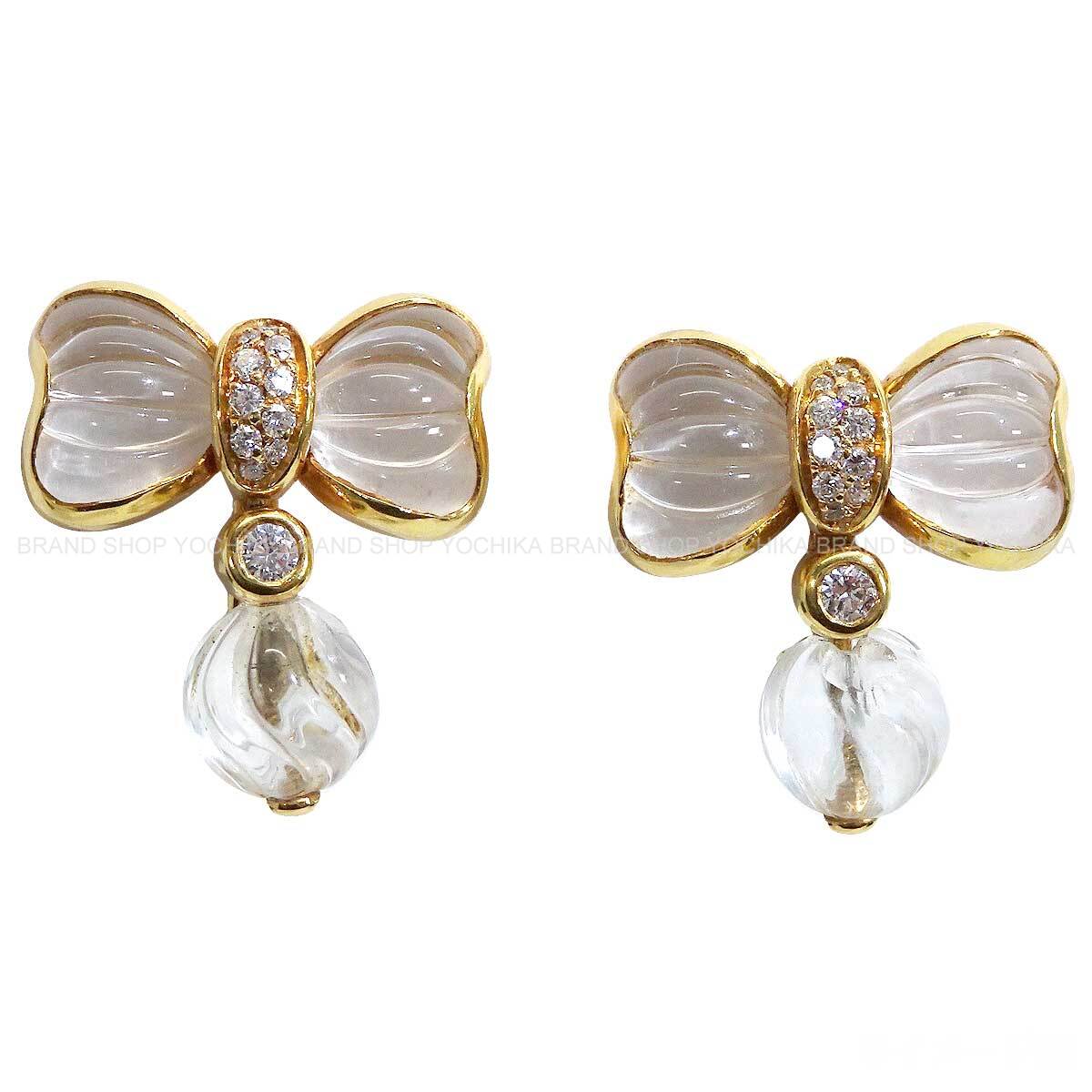 [Pre-loved] Boucheron earrings Vintage Ribbon Crystal K18YG/Diamond/Crystal[USED SA][Authentic]