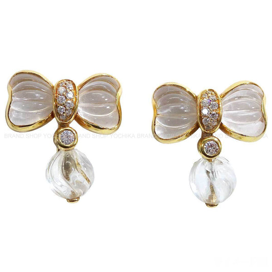[Pre-loved] Boucheron earrings Vintage Ribbon Crystal K18YG/Diamond/Crystal[USED SA][Authentic]
