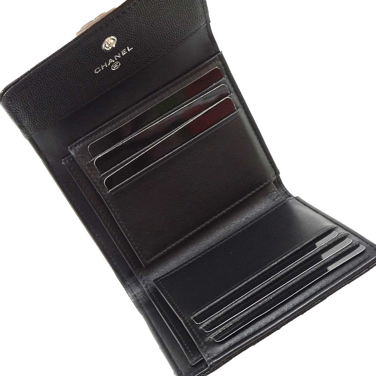 CHANEL Tri-fold wallet BOY CHANEL Small Flap Noir (Black) Graind Calf(Caviarskin) Antique Silver HW A80734[EXCELLENT][Authentic]