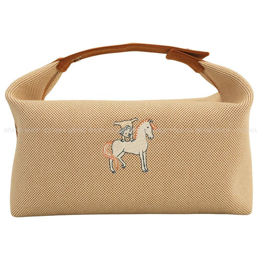 HERMES Handbag Bride a Brac GM Cabriole Biscuit Toile H Silver HW[EXCELLENT][Authentic]