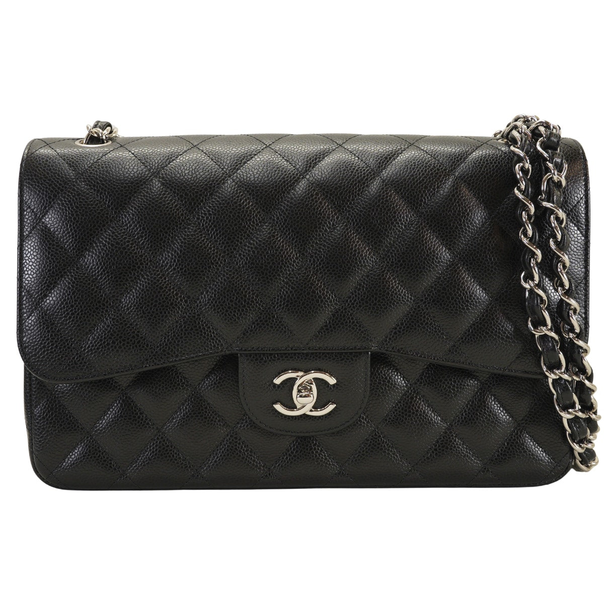 CHANEL Shoulder bag Matelasse 30 Double Flap Chain Noir (Black) Graind Calf(Caviarskin) Silver HW A58600[EXCELLENT][Authentic]