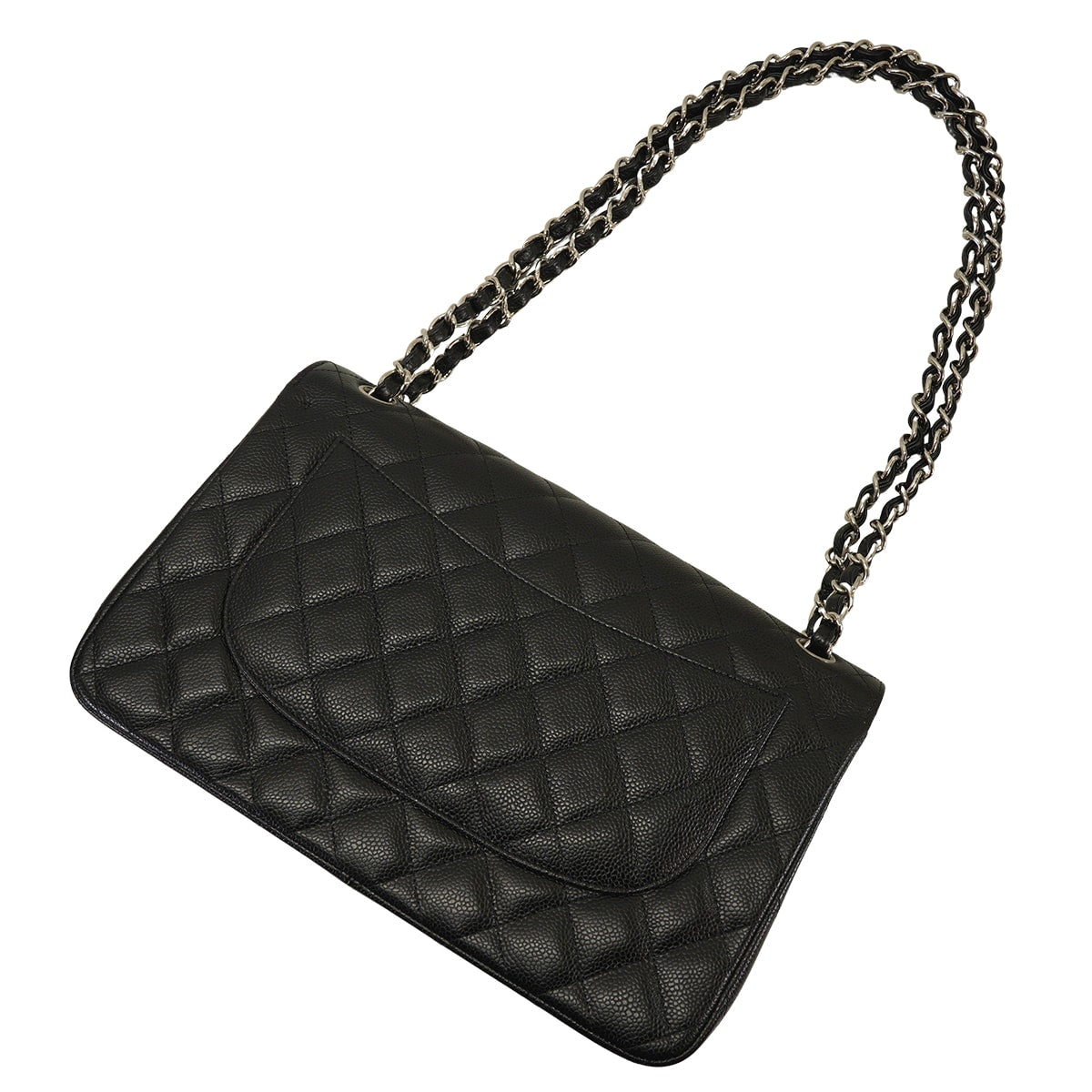 CHANEL Shoulder bag Matelasse 30 Double Flap Chain Noir (Black) Graind Calf(Caviarskin) Silver HW A58600[EXCELLENT][Authentic]