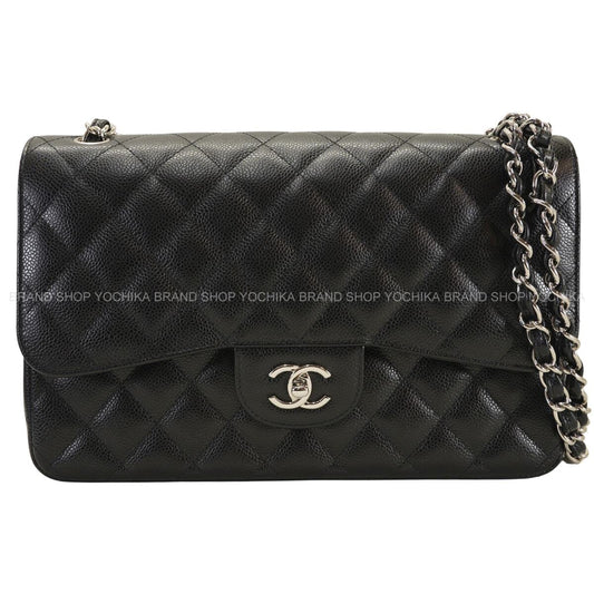 CHANEL Shoulder bag Matelasse 30 Double Flap Chain Noir (Black) Graind Calf(Caviarskin) Silver HW A58600[EXCELLENT][Authentic]