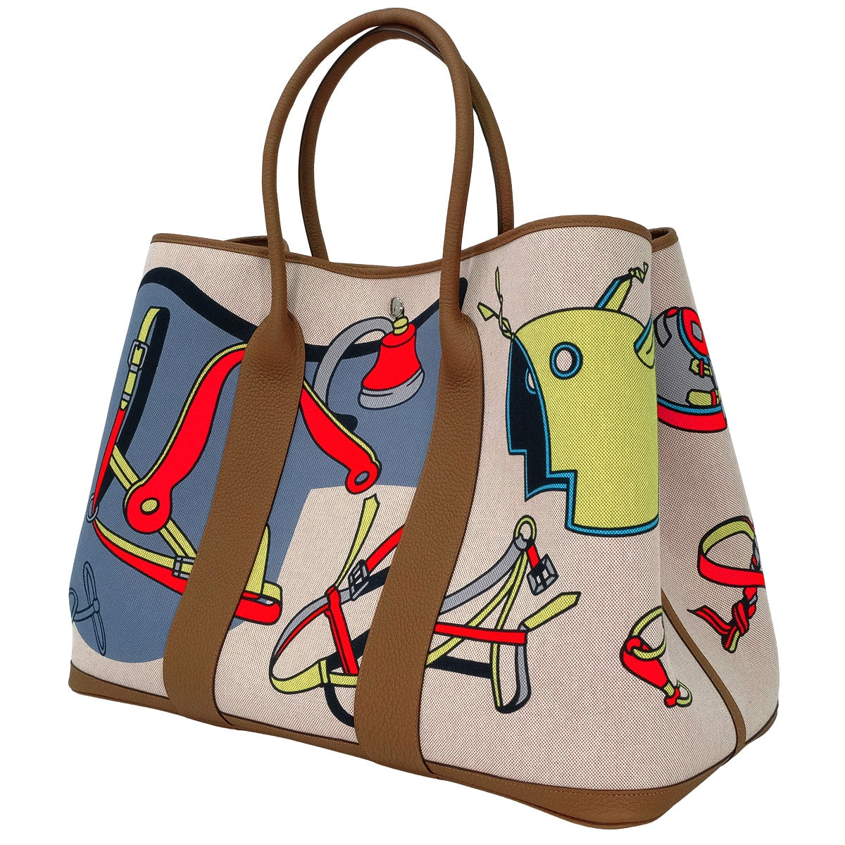 HERMES tote bag Garden Party 49 GM Voyage Dance Floor au Faubourg Gris Misty/Jaune Citron/Ecru/Beige/Alezan Toile H Plume/Veau Negonda Silver HW Stamp W[EXCELLENT][Authentic]