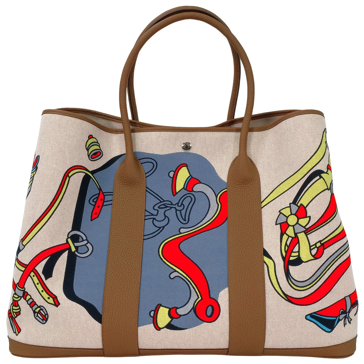 HERMES tote bag Garden Party 49 GM Voyage Dance Floor au Faubourg Gris Misty/Jaune Citron/Ecru/Beige/Alezan Toile H Plume/Veau Negonda Silver HW Stamp W[EXCELLENT][Authentic]
