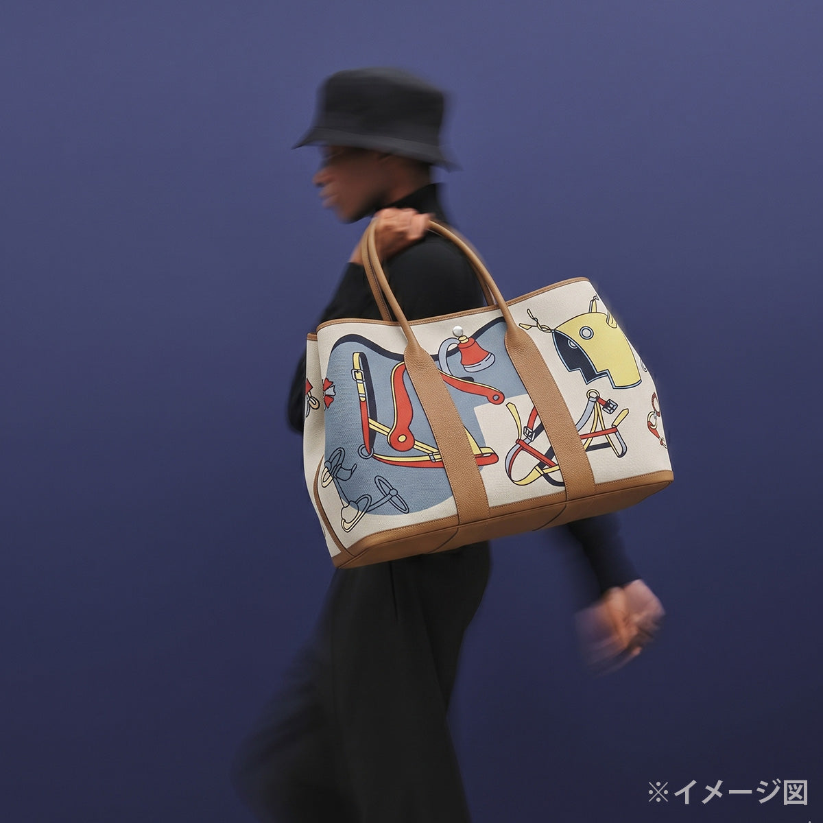 HERMES tote bag Garden Party 49 GM Voyage Dance Floor au Faubourg Gris Misty/Jaune Citron/Ecru/Beige/Alezan Toile H Plume/Veau Negonda Silver HW Stamp W[EXCELLENT][Authentic]