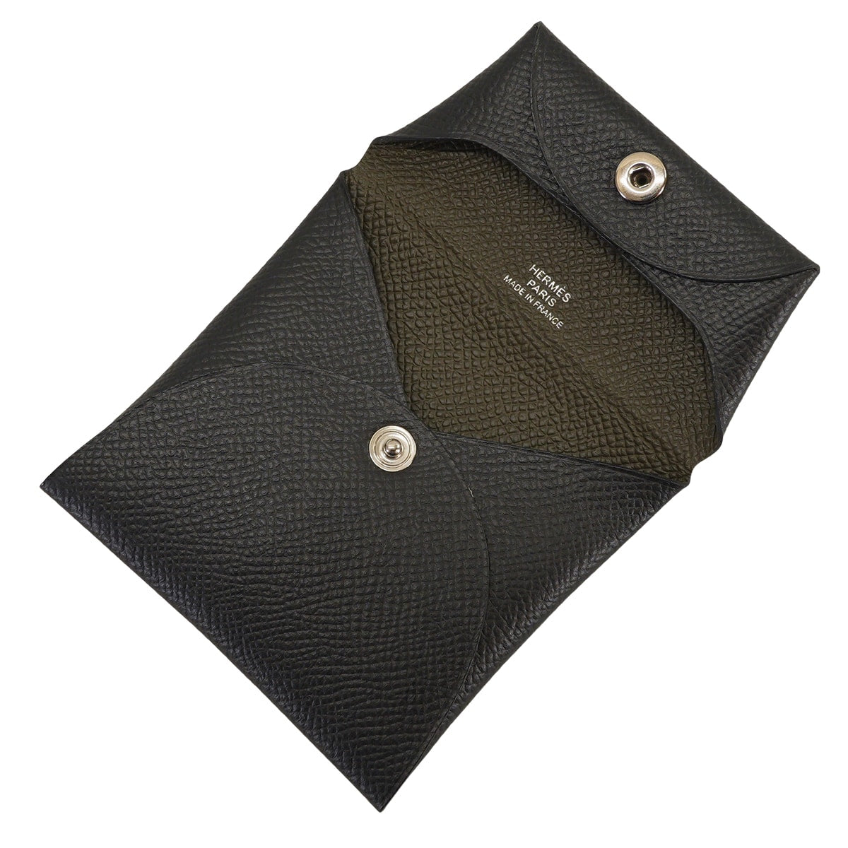 HERMES change purse Bastia Verso Noir (Black)/Vert de Gris Veau Epsom Silver HW Stamp Y[EXCELLENT][Authentic]