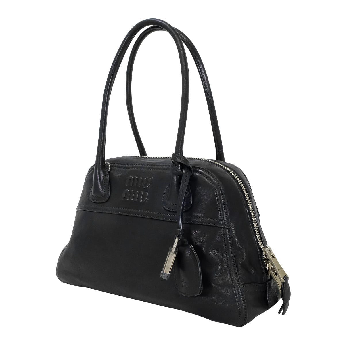 [Pre-loved] Miu Miu Handbag Vivante Regular Size Noir (Black) Nappa Leather Silver HW 5BB199[LIKE NEW][Authentic]
