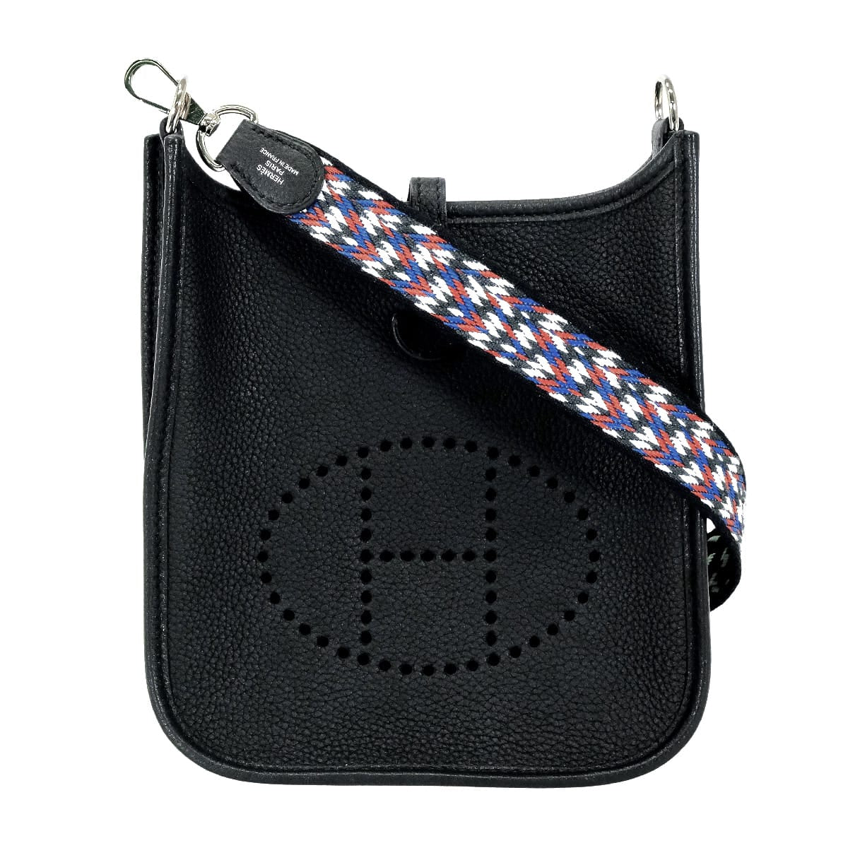 HERMES Shoulder bag Evelyne 16 TPM Amazon Noir (Black)/Blanc (White)/Deep Blue Taurillon Maurice/Toile Silver HW Stamp Y[EXCELLENT][Authentic]
