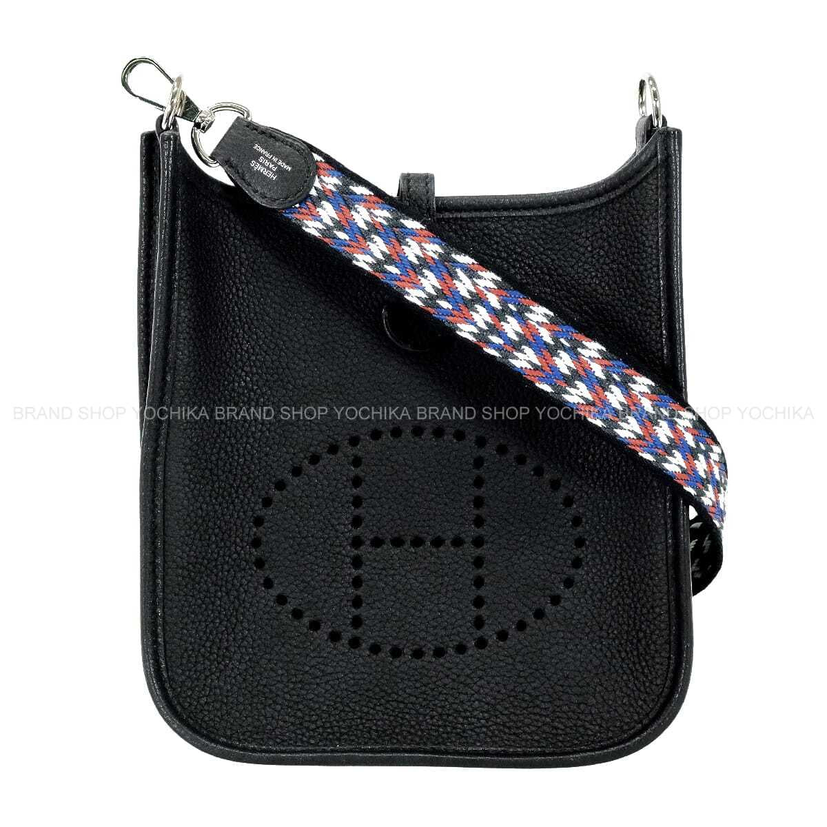 HERMES Shoulder bag Evelyne 16 TPM Amazon Noir (Black)/Blanc (White)/Deep Blue Taurillon Maurice/Toile Silver HW Stamp Y[EXCELLENT][Authentic]