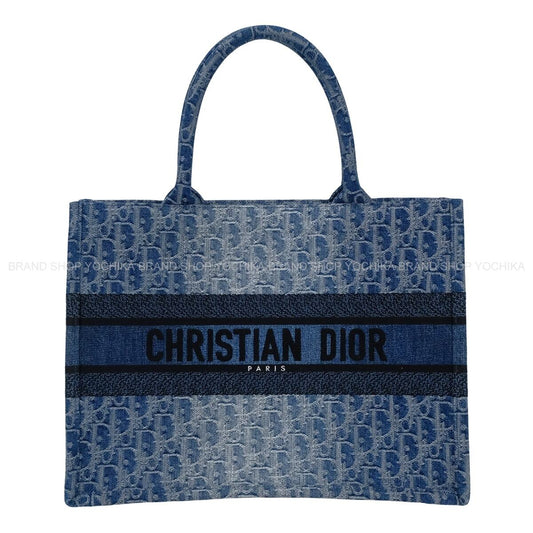 [Pre-loved] Dior tote bag Book tote Medium Blue/Noir (Black) Dior Oblique/Denim M1296ZEGC[LIKE NEW][Authentic]