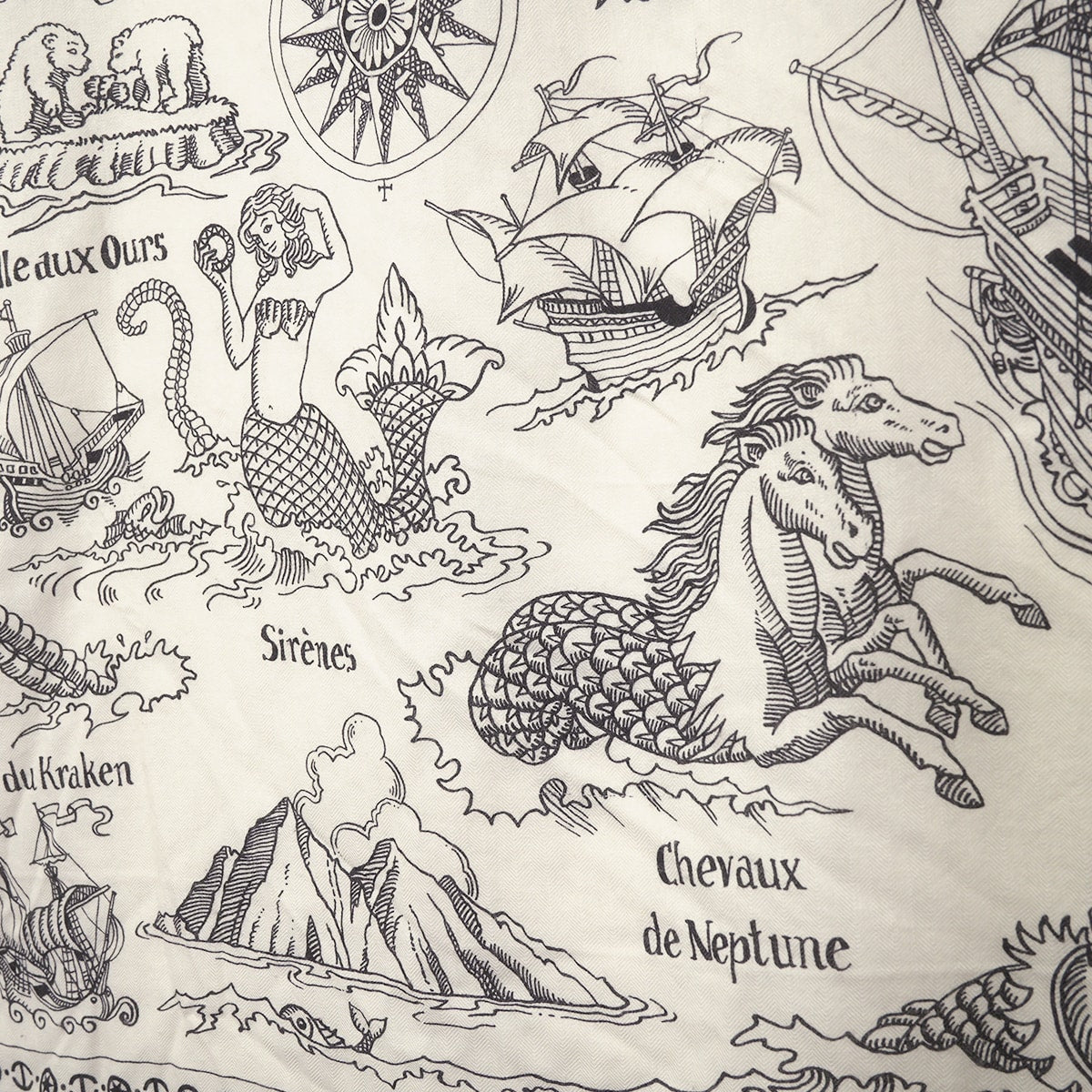 [Pre-loved] HERMES scarf Carre 140 Tatouages Marins Bandana Blanc (White)/Noir (Black) Cashmere70% / Silk30%[USED SA][Authentic]