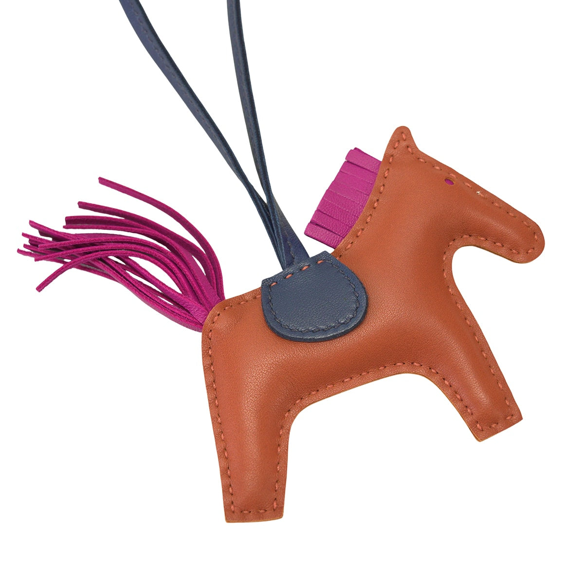 HERMES bag charm Rodeo PM Pain d'Epice/Rose Purple/Bleu de Malte Agneau Milo Stamp D[EXCELLENT][Authentic]