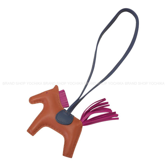 HERMES bag charm Rodeo PM Pain d'Epice/Rose Purple/Bleu de Malte Agneau Milo Stamp D[EXCELLENT][Authentic]