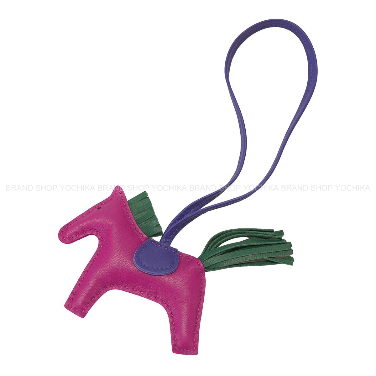 HERMES bag charm Rodeo PM Rose Purple/Malachite/Bleu Electrique Agneau Milo Stamp A[EXCELLENT][Authentic]