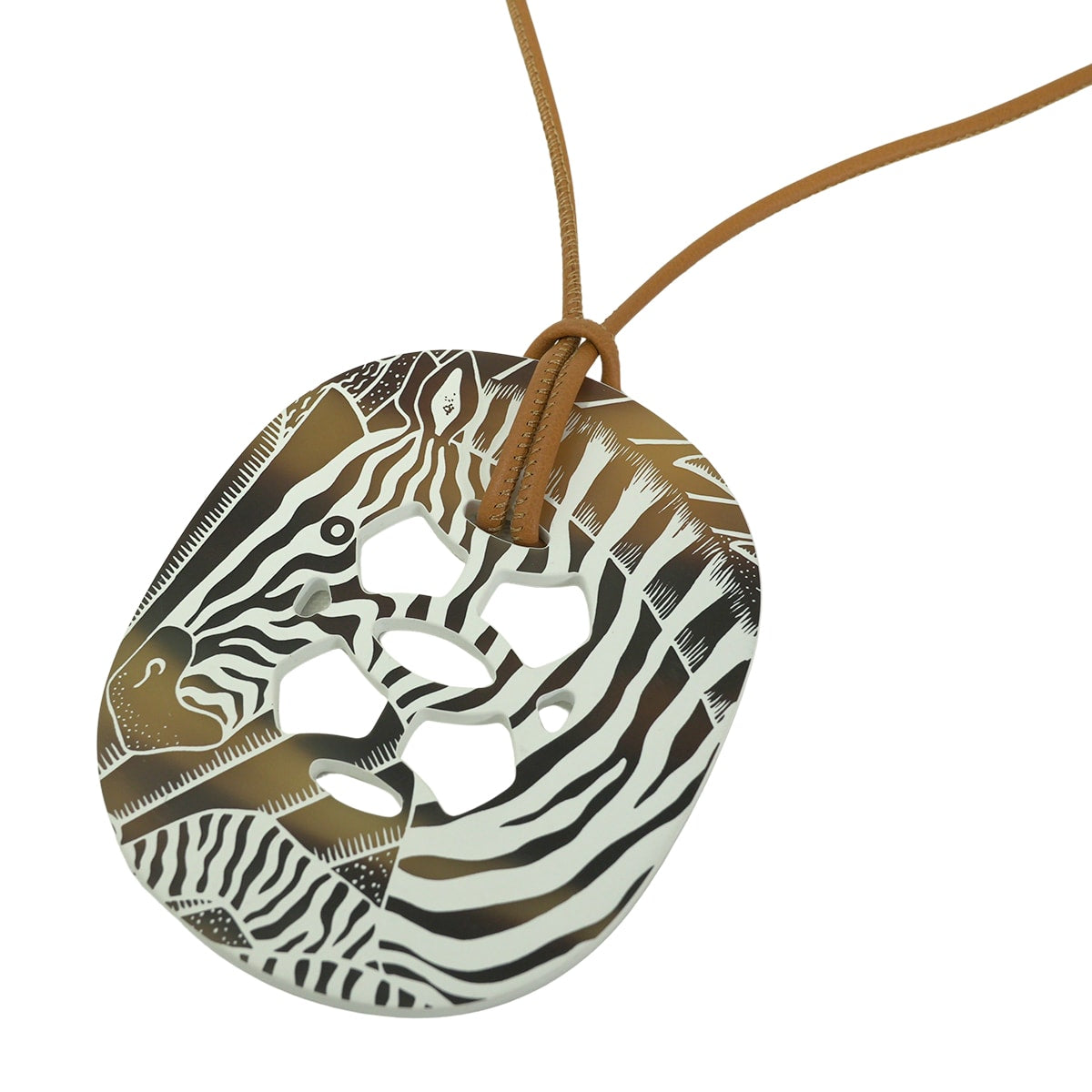 HERMES necklace Lift GM Animal Camouflage Zebra Blanc (White)/Sesami Buffalo Horn/Lacquer Gold HW[EXCELLENT][Authentic]