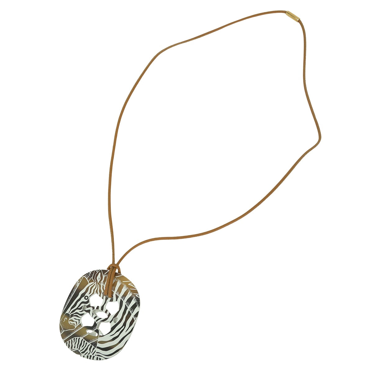HERMES necklace Lift GM Animal Camouflage Zebra Blanc (White)/Sesami Buffalo Horn/Lacquer Gold HW[EXCELLENT][Authentic]