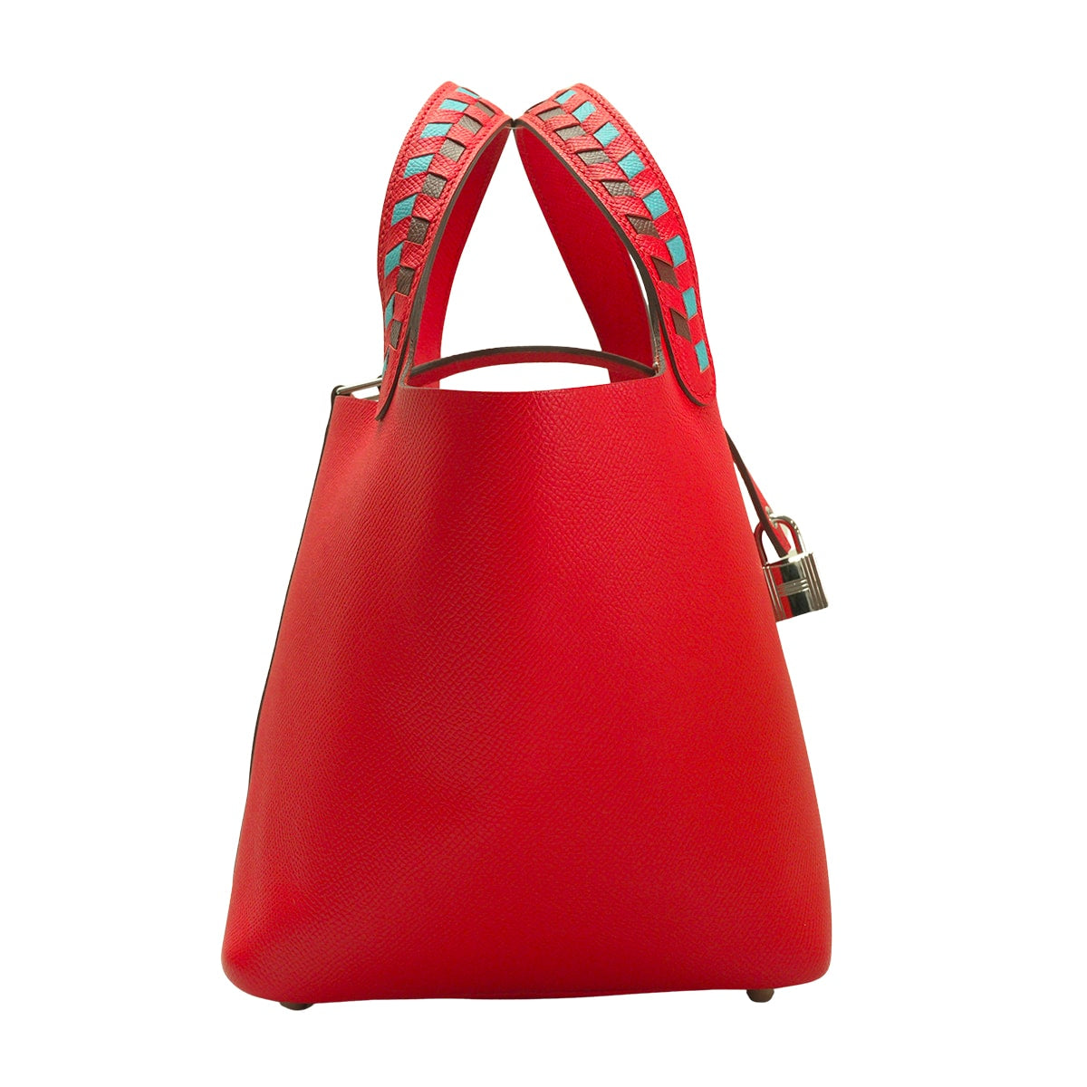 [Pre-loved] HERMES Handbag Picotin Lock 18 PM Tressage De Cuir Rouge de Coeur/Bleu de Nord/Rouge H Veau Epsom Silver HW Stamp D[LIKE NEW][Authentic]