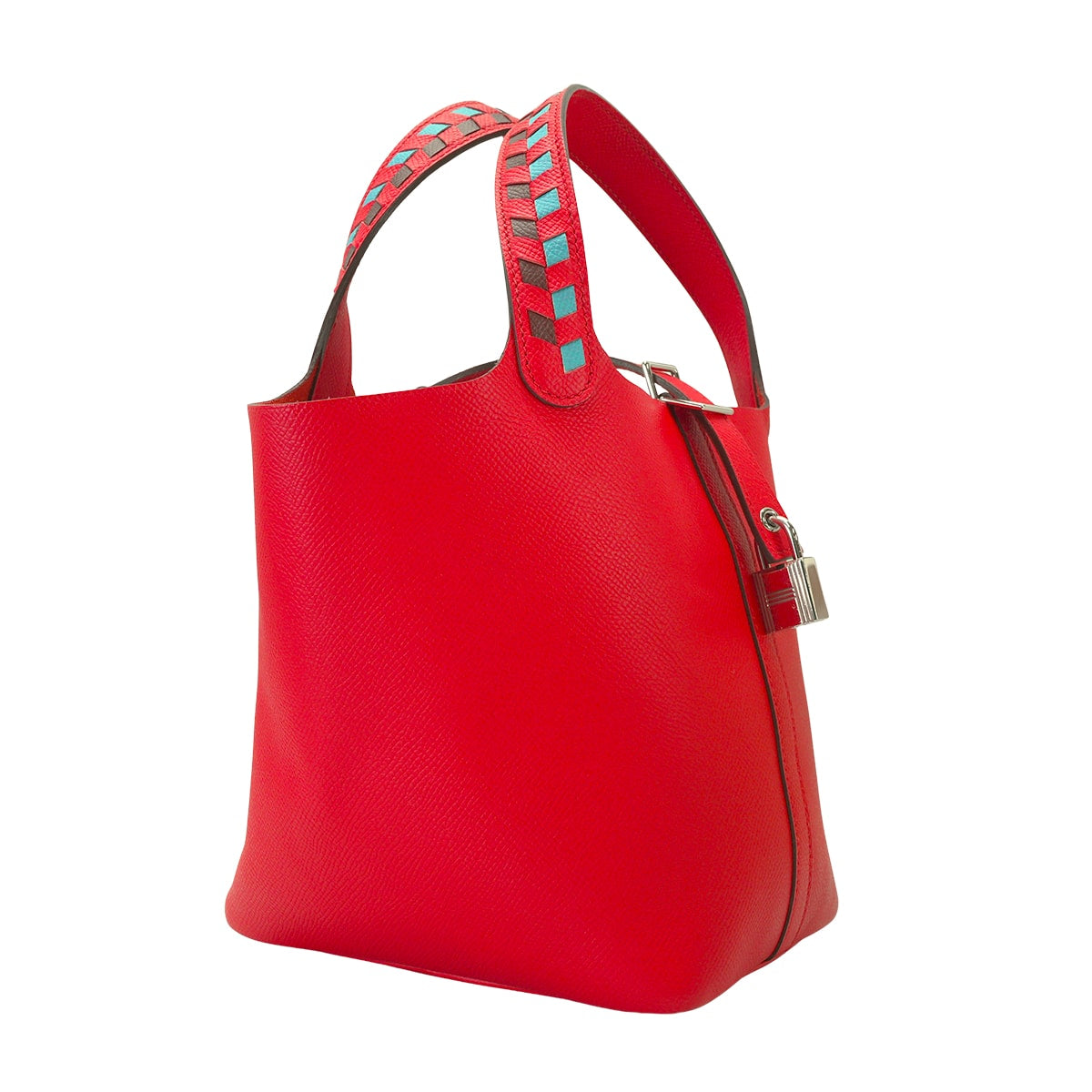 [Pre-loved] HERMES Handbag Picotin Lock 18 PM Tressage De Cuir Rouge de Coeur/Bleu de Nord/Rouge H Veau Epsom Silver HW Stamp D[LIKE NEW][Authentic]