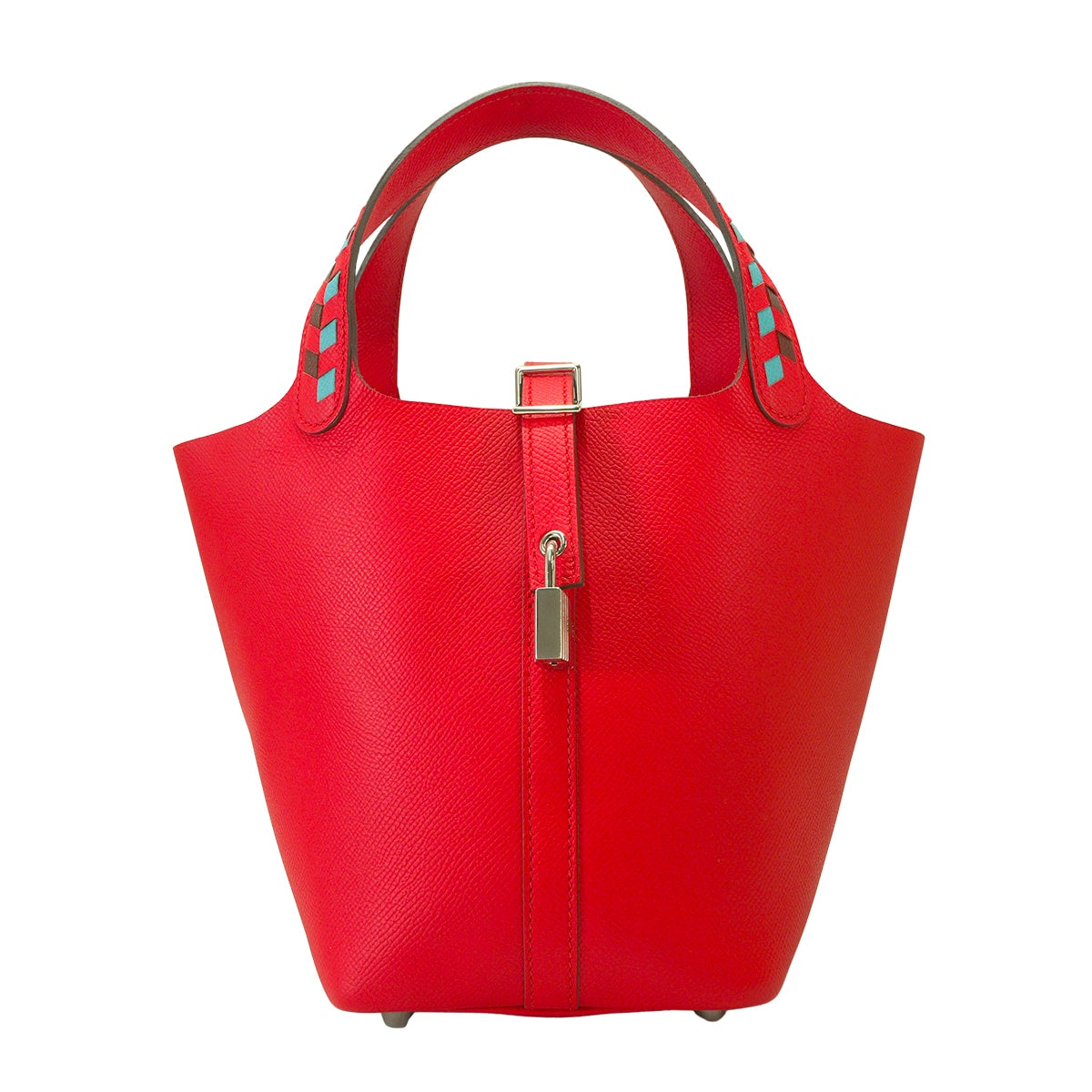 [Pre-loved] HERMES Handbag Picotin Lock 18 PM Tressage De Cuir Rouge de Coeur/Bleu de Nord/Rouge H Veau Epsom Silver HW Stamp D[LIKE NEW][Authentic]