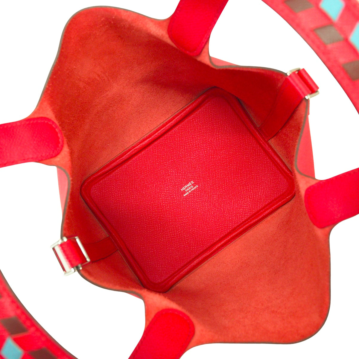[Pre-loved] HERMES Handbag Picotin Lock 18 PM Tressage De Cuir Rouge de Coeur/Bleu de Nord/Rouge H Veau Epsom Silver HW Stamp D[LIKE NEW][Authentic]