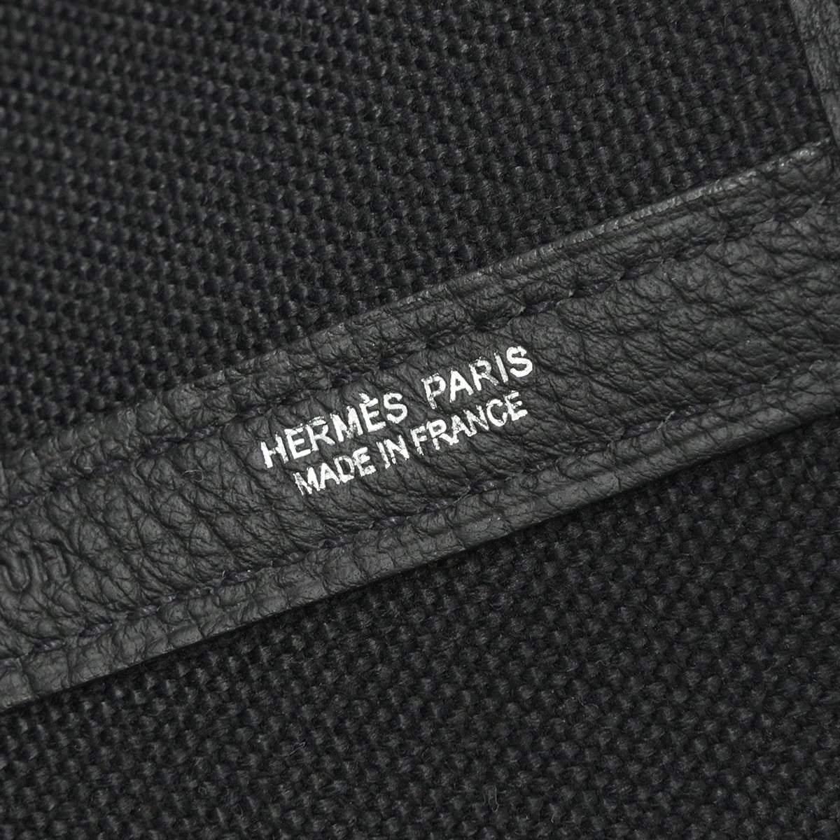 HERMES tote bag Neo Garden Party 41 Voyage Noir (Black) Toile Militaire/Veau Negonda Silver HW Stamp K[EXCELLENT][Authentic]