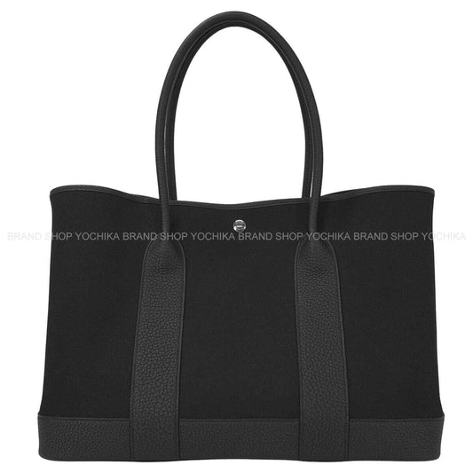HERMES tote bag Neo Garden Party 41 Voyage Noir (Black) Toile Militaire/Veau Negonda Silver HW Stamp K[EXCELLENT][Authentic]