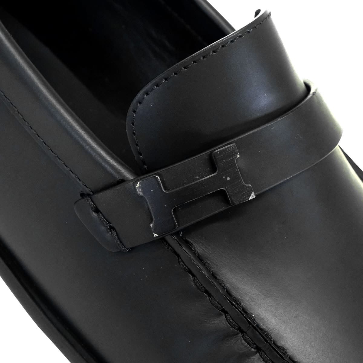 HERMES loafers Mens Loafer Moccasins IDEM Noir (Black) Calfskin #39 Black HW[EXCELLENT][Authentic]